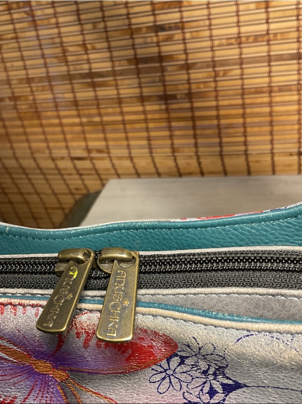 Anuschka Teal Strap Hand-Painted Metallic Butterfly Shoulder Bag - Picture 4 of 13